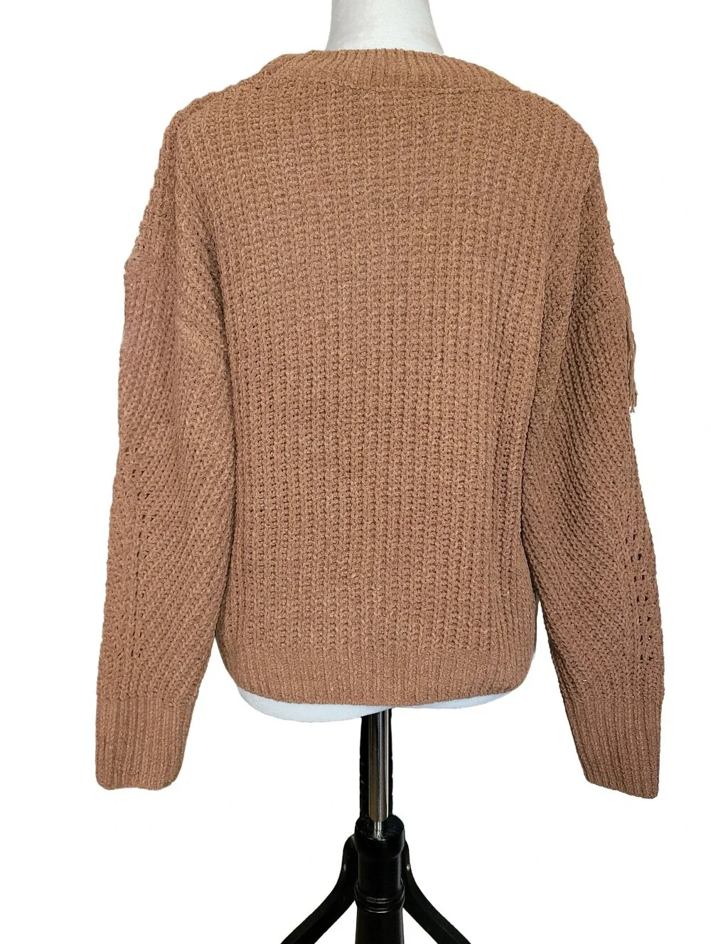 No Boundaries Mocha Western Fringe Knit Sweater Juniors Large (11-13)